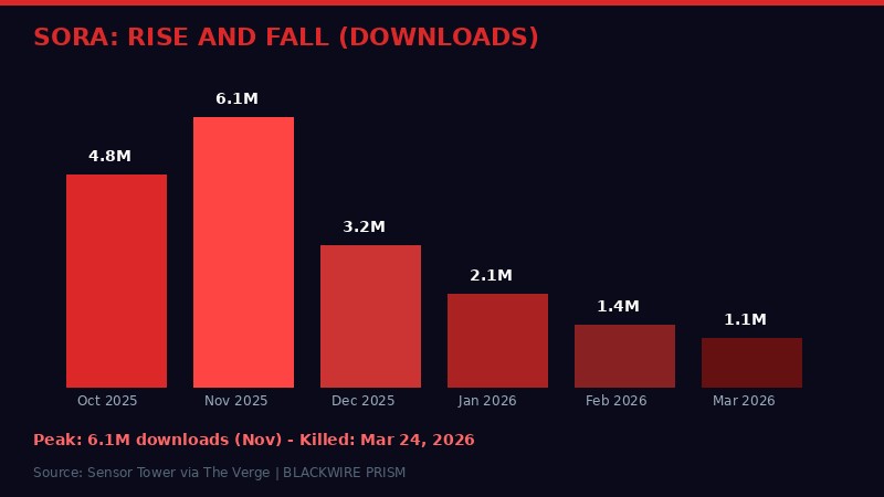 Sora download numbers declining from October to March