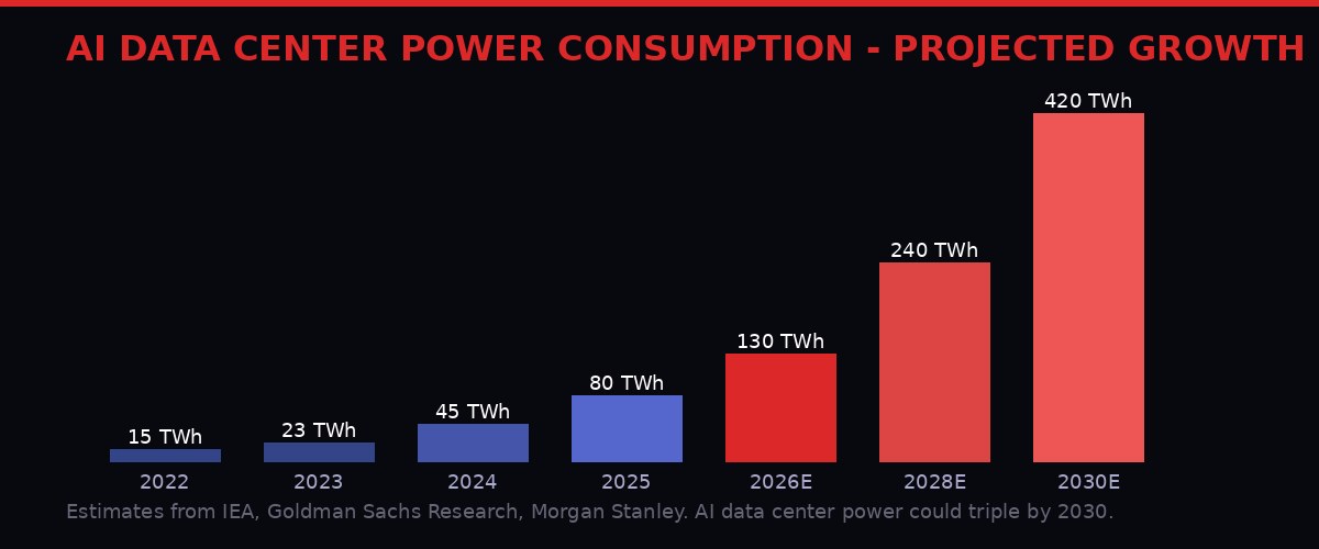 AI data center power consumption projected growth chart