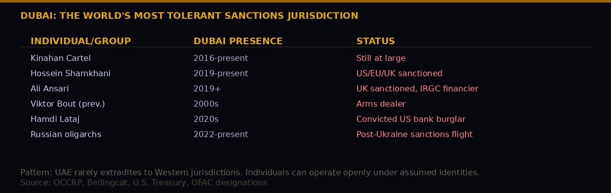 Dubai as sanctions haven - documented cases of sanctioned individuals operating openly