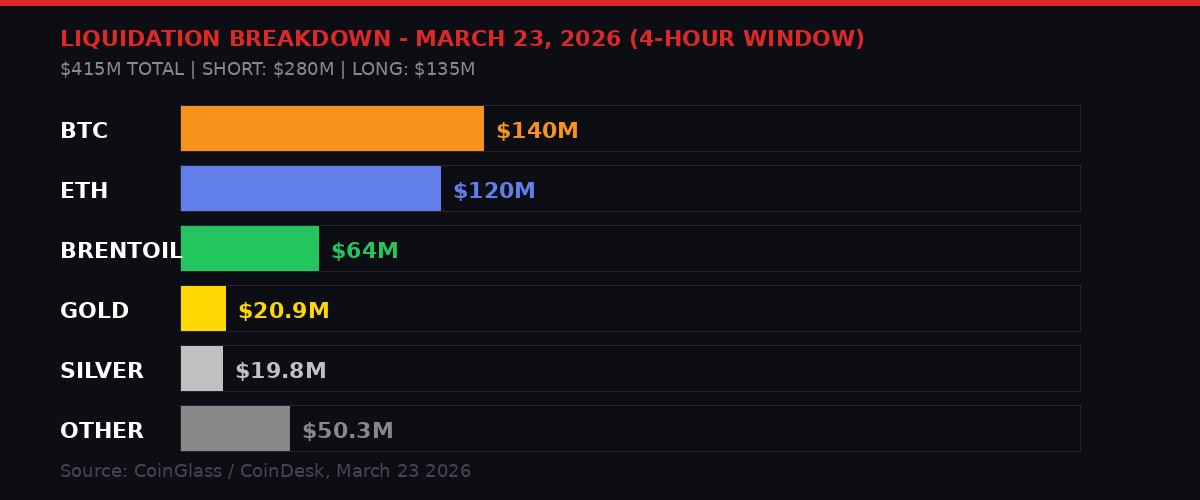 Liquidation breakdown by asset - March 23 2026
