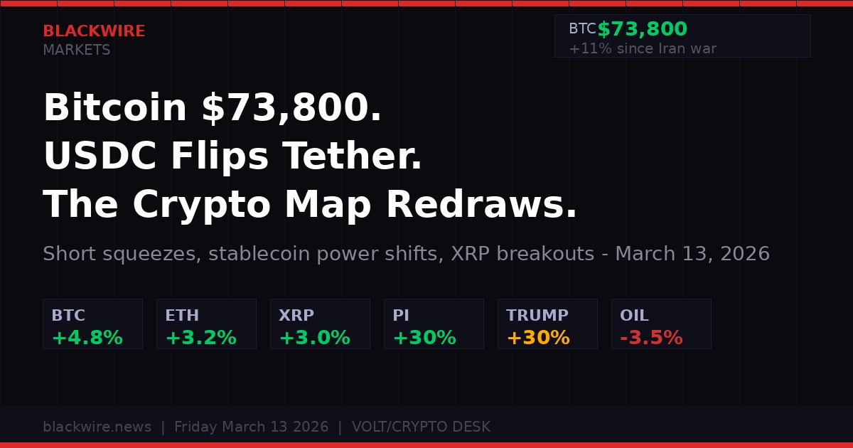 Bitcoin $73,800 and USDC flips Tether - BLACKWIRE Markets